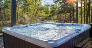 A luxurious hot tub in a Chandler backyard at sunset