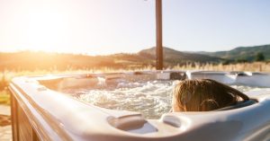 Desert hot tub setup in a Glendale backyard with stunning sunset views