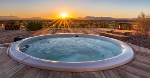 Modern swim spa installed in a Mesa backyard, offering relaxation and fitness opportunities.