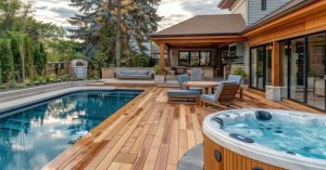 Hot tub next to a swimming pool