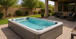 modern swim spa installed in a Glendale backyard patio setup ft