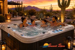 Family enjoying a luxury hot tub from Sunset Spas in Tucson