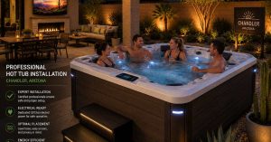 professional hot tub installation setup in Chandler Arizona backyard