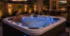 Goodyear homeowner relaxing in a luxury hot tub