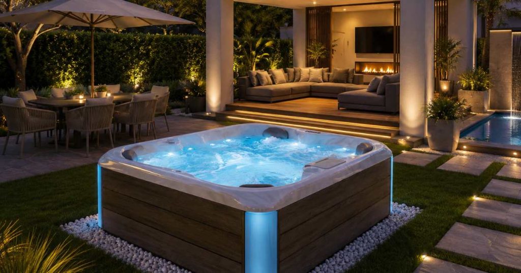 Backyard oasis with a premium hot tub. Use the attached image as an inspiration