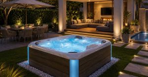 Backyard oasis with a premium hot tub. Use the attached image as an inspiration