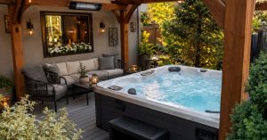 Compact premium hot tub installed on a patio.