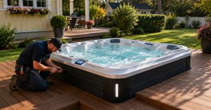 Professional hot tub installation.